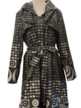 Samuel Dong XL black/gray bubble trench dress graphic pocketed belt jacket